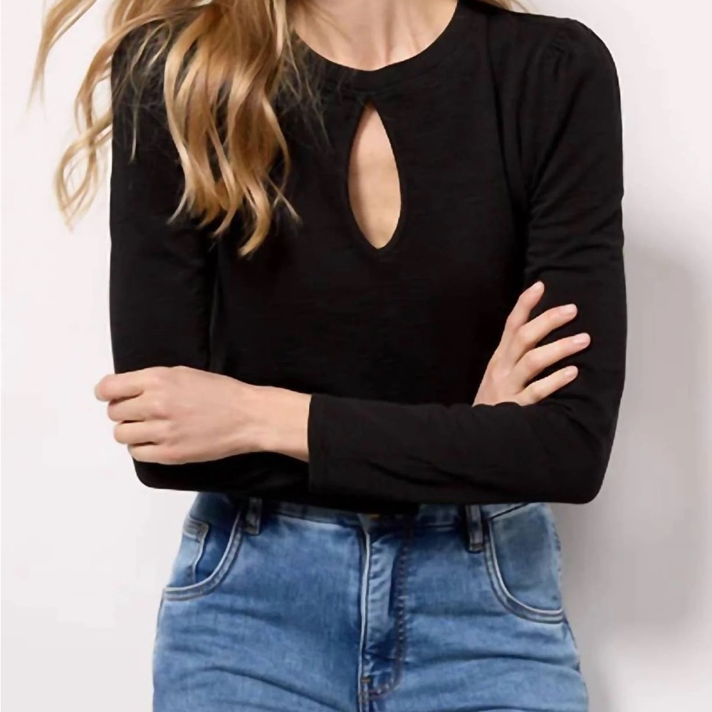 Nation LTD Women's Dania Black Long-Sleeve Keyhole Top